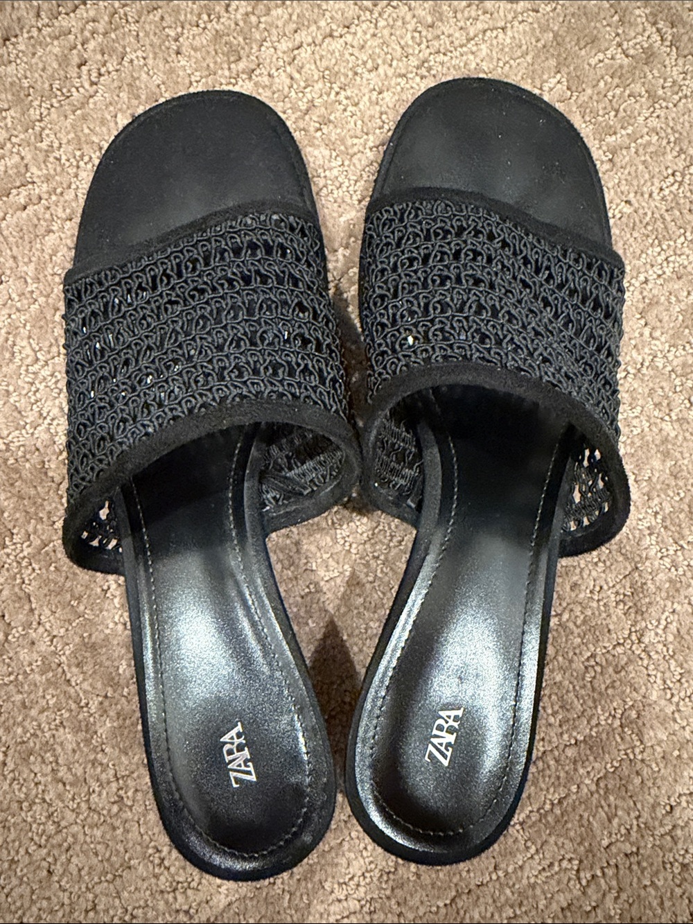 Zara Black Crochet Slide Sandals
